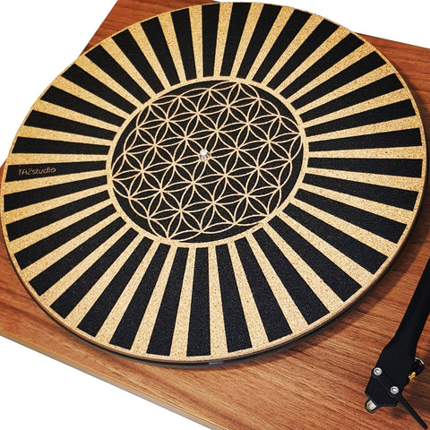 Cork slipmat- psychedelic geometric Flower lines