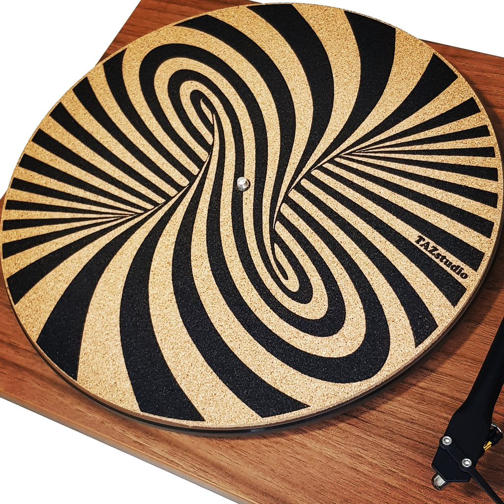 TazStudio Cork Turntable Mat - Geometric Design Slipmat For Vinyl Record Players